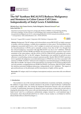 The Sda Synthase B4GALNT2 Reduces Malignancy and Stemness in Colon Cancer Cell Lines Independently of Sialyl Lewis X Inhibition