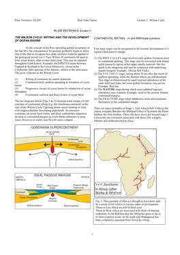 GL209 Prof. John Tarney Lecture 3: Wilson Cycle 1 PLATE TECTONICS