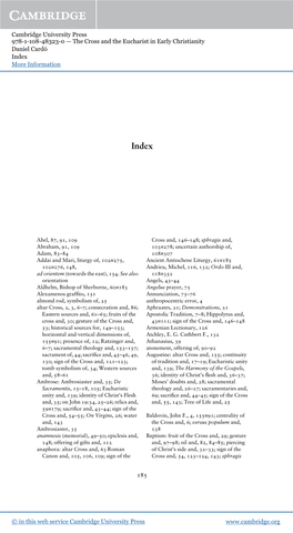 Cambridge University Press 978-1-108-48323-0 — the Cross and the Eucharist in Early Christianity Daniel Cardó Index More Information