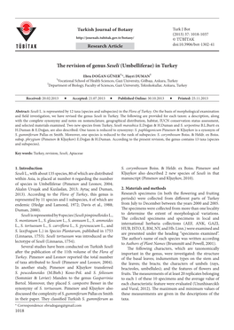 The Revision of Genus Seseli (Umbelliferae) in Turkey