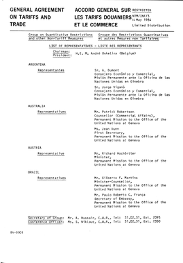General Agreement on Tariffs and Trade Accord General Sur Restricted Les Tarifs Douaniers;™™^ Et Le Commerce
