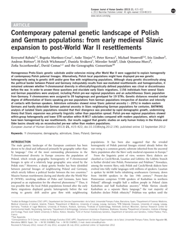 Contemporary Paternal Genetic Landscape of Polish and German Populations: from Early Medieval Slavic Expansion to Post-World War II Resettlements