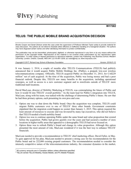 TELUS: the Public Mobile Brand Acquisition Decision