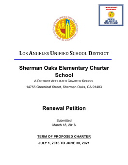 Sherman Oaks Elementary Charter School Renewal Petition