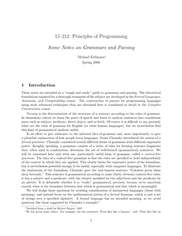 Principles of Programming Some Notes on Grammars and Parsing