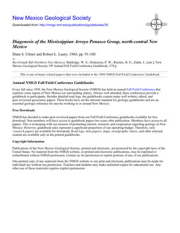 Diagenesis of the Mississippian Arroyo Penasco Group, North-Central New Mexico Dana S