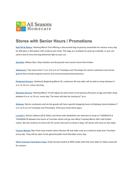Stores with Senior Hours / Promotions
