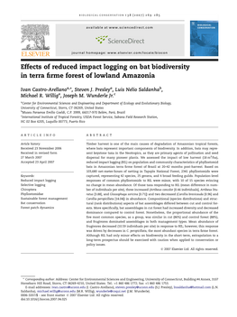 Effects of Reduced Impact Logging on Bat Biodiversity in Terra Firme Forest