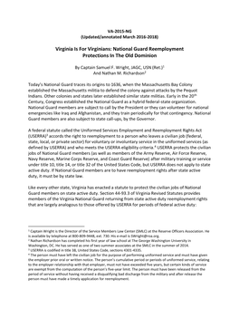 Virginia Is for Virginians: National Guard Reemployment Protections in the Old Dominion