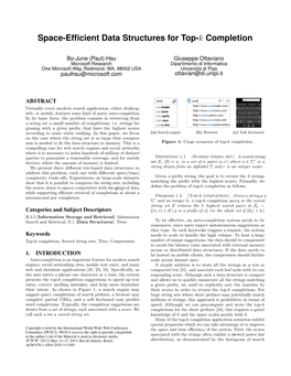 Space-Efficient Data Structures for Top-K Completion