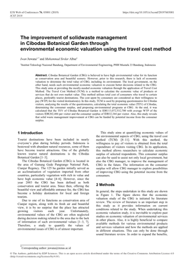 The Improvement of Solidwaste Management in Cibodas Botanical Garden Through Environmental Economic Valuation Using the Travel Cost Method
