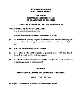 Government of India Ministry of Railways Lok Sabha