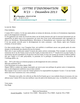 LETTRE D'information N°23 – Décembre 2013