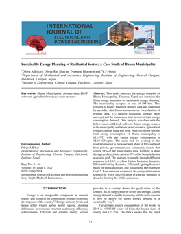 Sustainable Energy Planning of Residential Sector: a Case Study of Bhanu Municipality