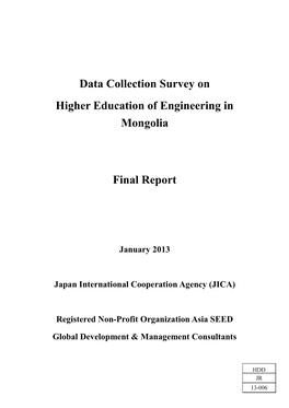 Data Collection Survey on Higher Education of Engineering in Mongolia