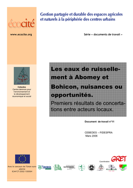 Les Eaux De Ruisselle- Ment À Abomey Et Bohicon, Nuisances Ou