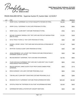 PRICES REALIZED DETAIL - Superman Auction 97, Auction Date: 12/19/2017