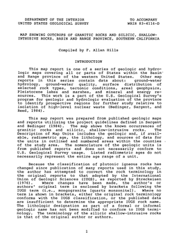 Compiled by F. Allan Hills This Map Report Is One of a Series of Geologic and Hydro