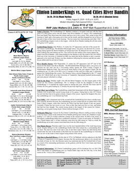 Clinton Lumberkings Vs. Quad Cities River Bandits