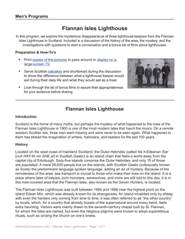 Flannan Isles Lighthouse in This Program, We Explore the Mysterious Disappearance of Three Lighthouse Keepers from the Flannan Isles Lighthouse in Scotland