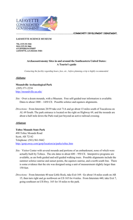 Archaeoastronomy Sites Around the Southeast United States