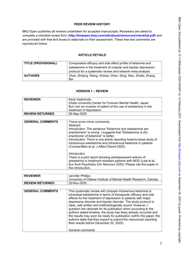 Comparative Efficacy and Side-Effect Profile of Ketamine And