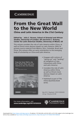 From the Great Wall to the New World China and Latin America in the 21St Century