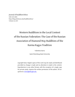 Western Buddhism in the Local Context of the Russian Federation: the Case of the Russian Association of Diamond Way Buddhists of the Karma Kagyu Tradition