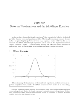 CHM 532 Notes on Wavefunctions and the Schrödinger Equation