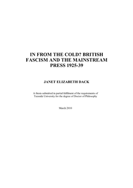 British Fascism and the Mainstream Press 1925-39