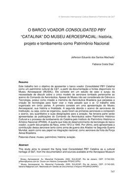 O BARCO VOADOR CONSOLIDATED PBY “CATALINA” DO MUSEU AEROESPACIAL: História, Projeto E Tombamento Como Patrimônio Nacional