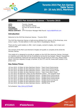 XVII Pan American Games – Toronto 2015