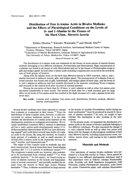 Distribution of Free D-Amino Acids in Bivalve Mollusks and the Effects Of