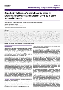 Opportunity to Develop Tourism Potential Based on Enterpreneurial Outbreaks of Endemic Covid-19 in South Sulawesi Indonesia