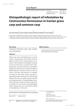 Histopathologic Report of Infestation by Centrocestus Formosanus in Iranian Grass Carp and Common Carp