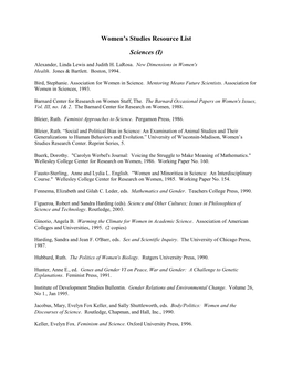 Women's Studies Resource List Sciences