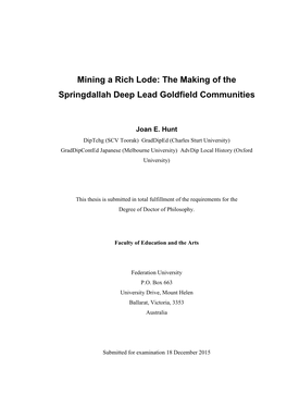 Mining a Rich Lode: the Making of the Springdallah Deep Lead Goldfield Communities