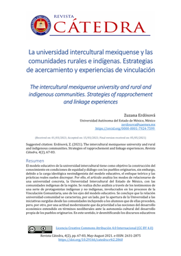 La Universidad Intercultural Mexiquense Y Las Comunidades Rurales E Indígenas