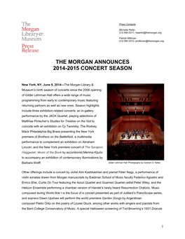 The Morgan Announces 2014-2015 Concert Season