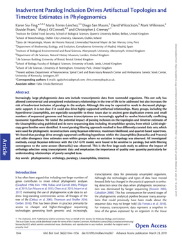 Inadvertent Paralog Inclusion Drives Artifactual Topologies and Timetree Estimates in Phylogenomics Article Open Access