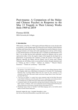 Post-Trauma: a Comparison of the Malay and Chinese Psyches in Response to the May 13 Tragedy in Their Literary Works from 1969 to 2019
