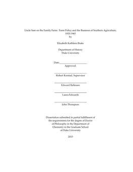 Uncle Sam on the Family Farm: Farm Policy and the Business of Southern Agriculture, 1933-1965 By