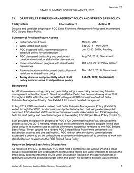 Draft Delta Fisheries Management Policy and Striped Bass Policy