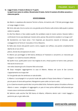 1) Leggi Il Testo. Il Testo È Diviso in 11 Parti. Le Parti Non Sono in Ordine