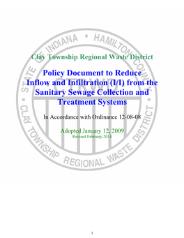 Policy Document to Reduce Inflow and Infiltration (I/I) from the Sanitary Sewage Collection and Treatment Systems