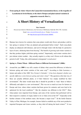 A Short History of Vernalization