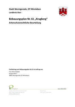 Bebauungsplan Nr. 61 „Krugberg“ Artenschutzrechtliche Beurteilung