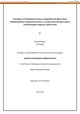 The Impact of Perceived Ethical Leadership on Employees' Predisposition to Behave Ethically: a Case Study Within a South Afric