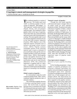 Crop Improvement and Management Strategies in Paprika V