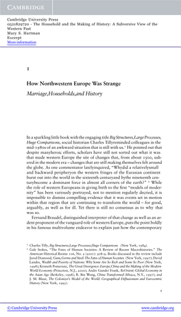 How Northwestern Europe Was Strange Marriage, Households, and History